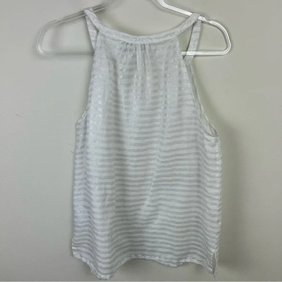 St. Tropez West 100% Linen Women's white and silver metallic linen v-neck tank - Picture 7 of 8